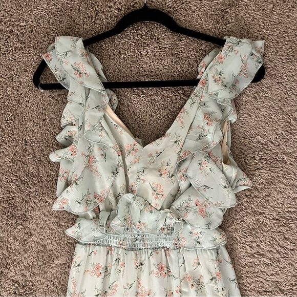 Black Tape Floral Midi Dress - Mint Green Size Medium - Picture 3 of 6